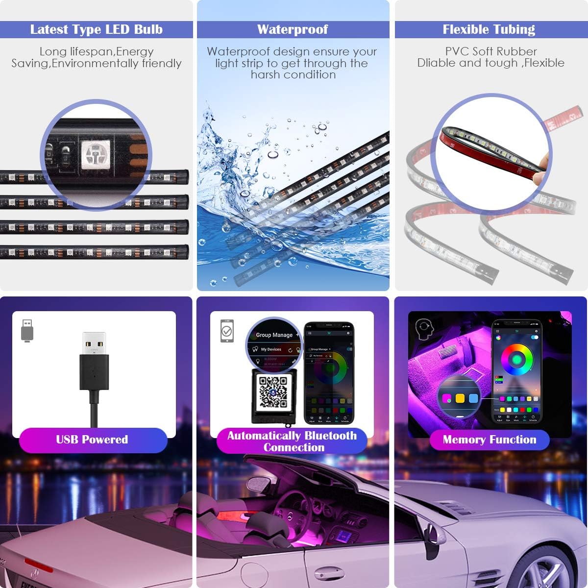 RGB Neon Car Ambient Strips Au - Led Ambient Interior Car Lights App Control recension och pris
