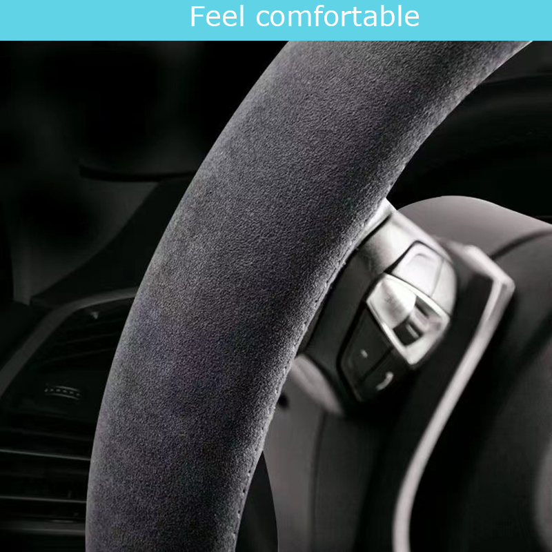 Custom Hand-stitched Black Sue - Car Steering Wheel Cover Anti Slip Breathable recension och pris
